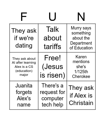 Easter Dinner 2025 Bingo Card