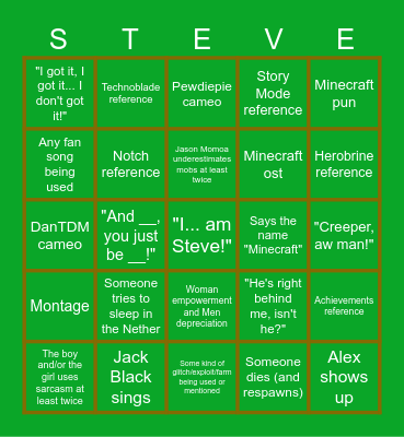 A Minecraft Movie Bingo Card Bingo Card