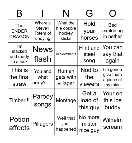MINECRAFT!!!! Bingo Card