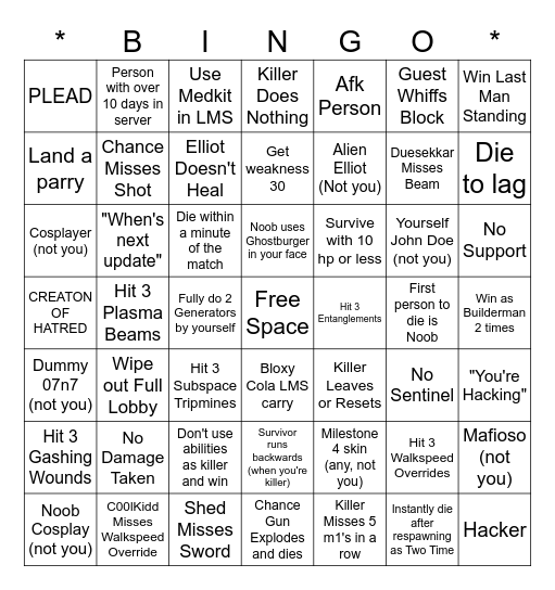 FORSAKEN BINGO Card