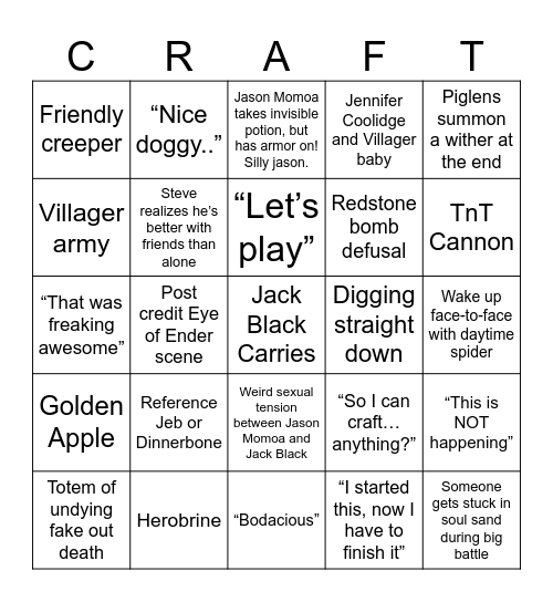 Minecraft Bingo Card