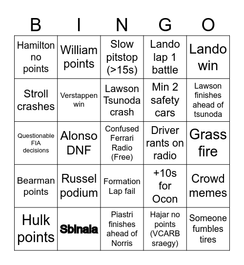 Untitled Bingo Card