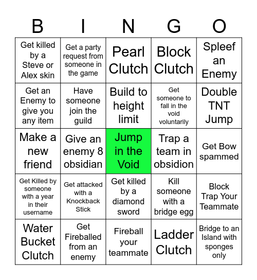 Bedwars Bingo Card