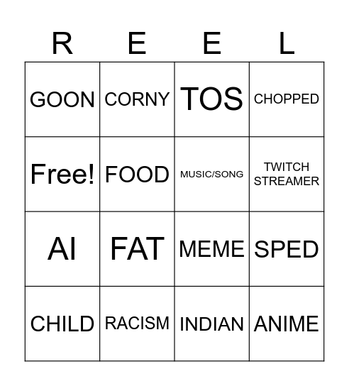 REEL Bingo Card