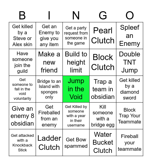 Bedwars Bingo Card
