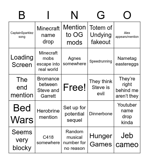 Minecraft Bingooooo!!!! Bingo Card