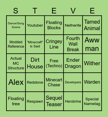 MINECRAFT MOVIE BINGO Card