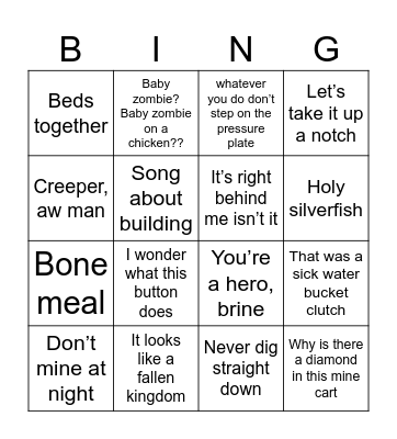 Minecraft Bingo Card