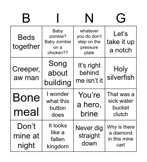Minecraft Bingo Card