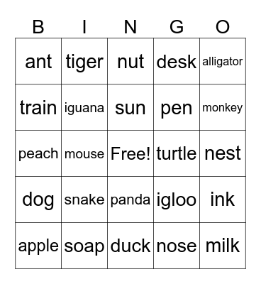 Phonics Bingo Card