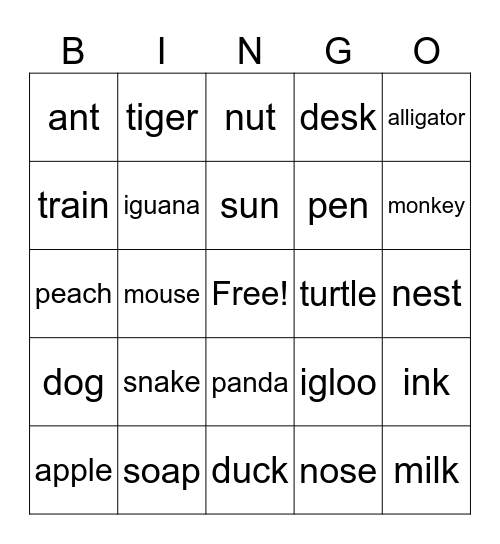 Phonics Bingo Card