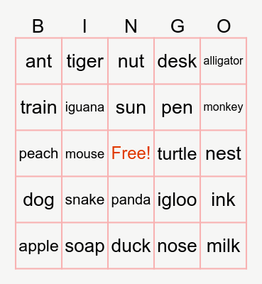 Phonics Bingo Card