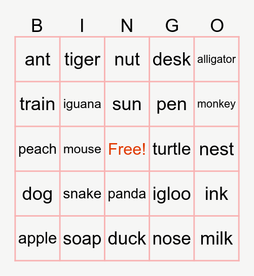 Phonics Bingo Card