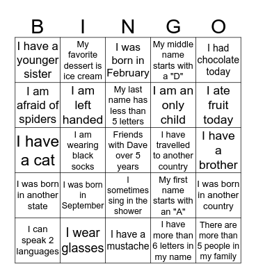 Dave's 50th Birthday Signature Bingo Card