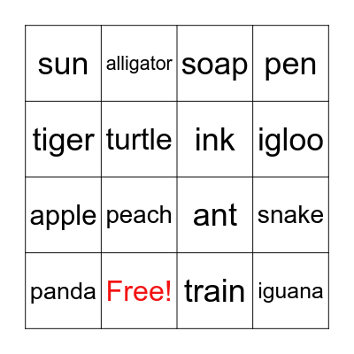 Phonics Bingo Card
