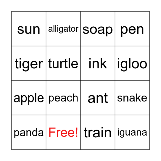 Phonics Bingo Card