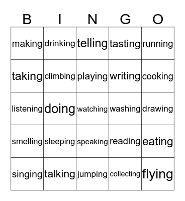 VERBS WITH ING Bingo Card