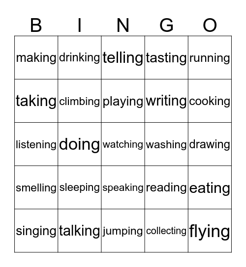 VERBS WITH ING Bingo Card