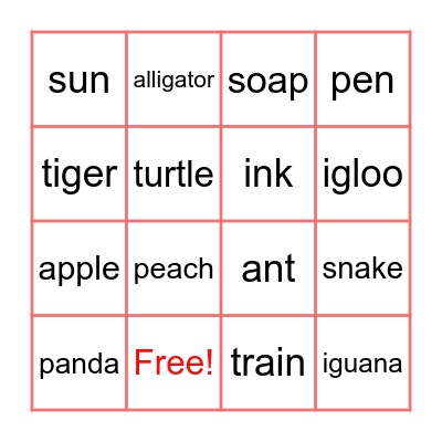 Phonics Bingo Card