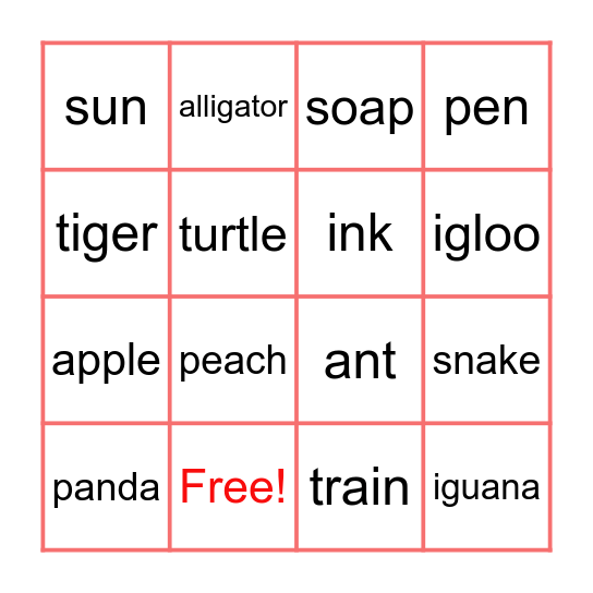 Phonics Bingo Card