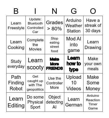 New Year Bingo Card