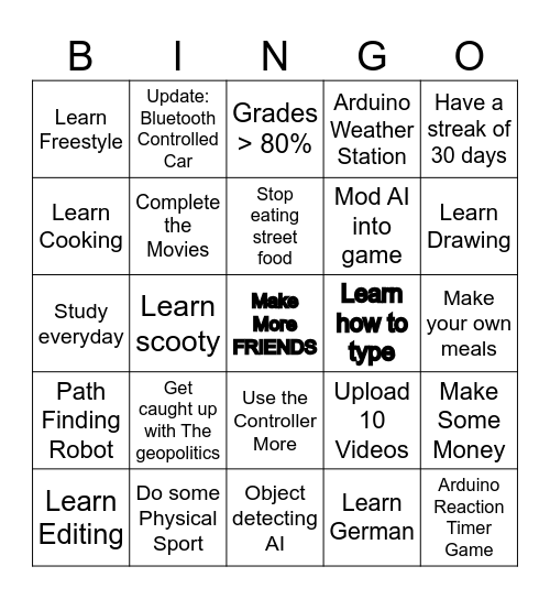 New Year Bingo Card