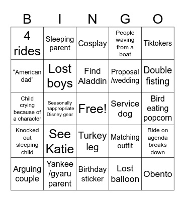 Disney Sea Date Bingo Card