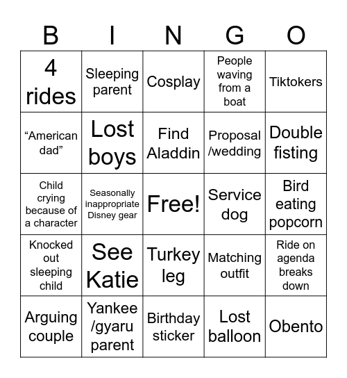 Disney Sea Date Bingo Card