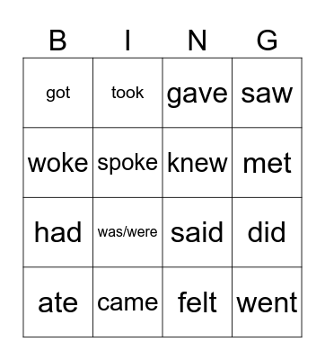 Irregular Verbs 18 Bingo Card