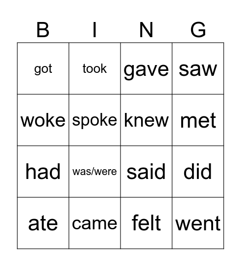 Irregular Verbs 18 Bingo Card
