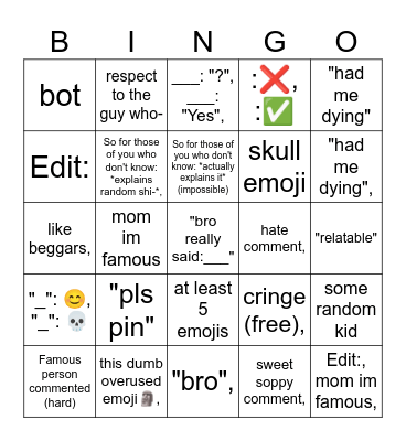Youtube Shots Bingo Card Bingo Card