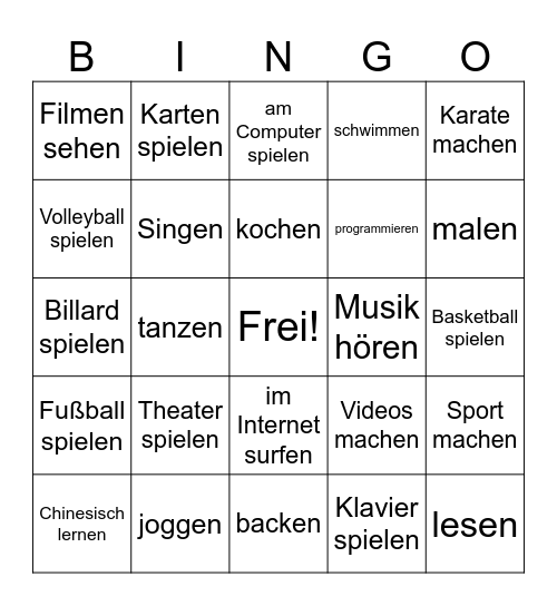 Hobbys Bingo Card