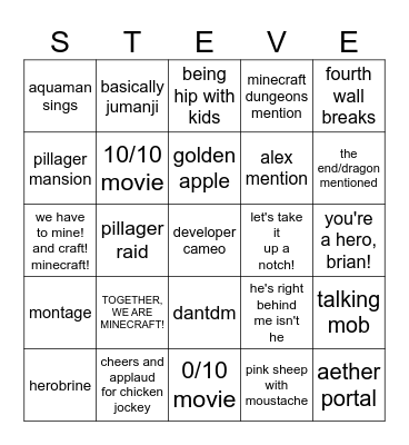 Minecraft Movie Bingo Card Bingo Card