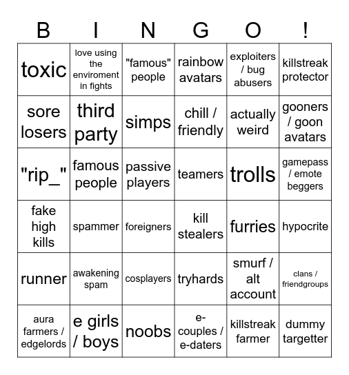 Types of people in battlegrounds Bingo Card