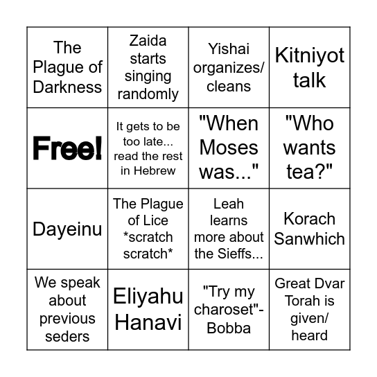 PESACH BINGO Card