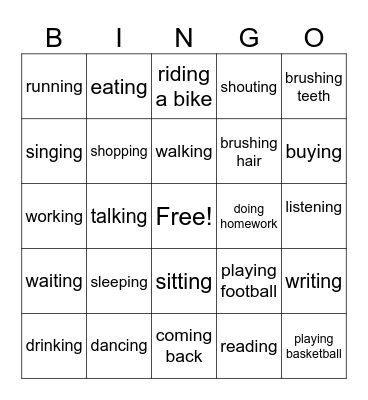 Present progressive bingo Card