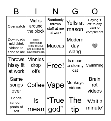 William interactions Bingo Card