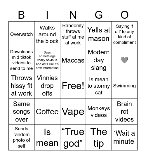 William interactions Bingo Card