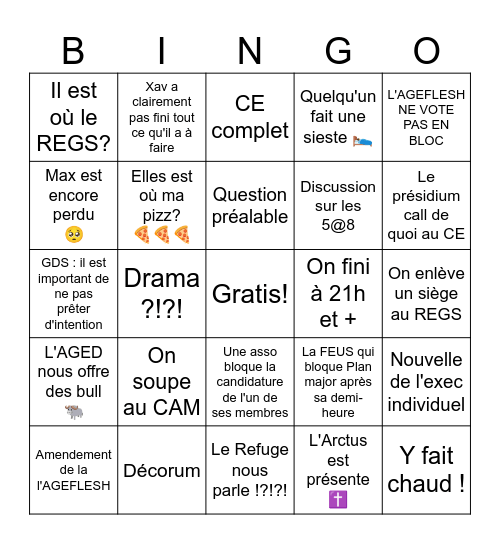 CAM Bingo Card