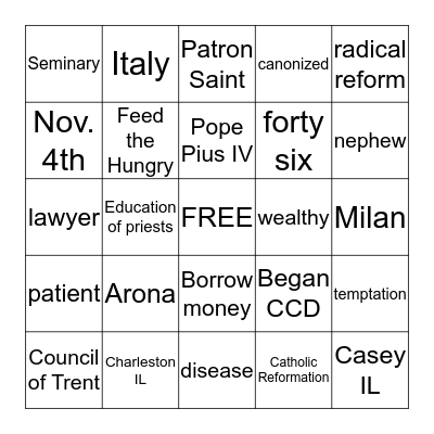 BORROMEO BINGO Card