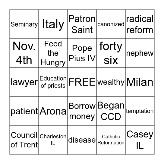 BORROMEO BINGO Card