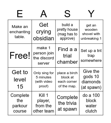 Easy Life Bingo Card