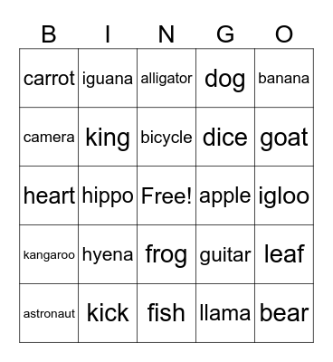 Letters A-L BINGO!! Bingo Card