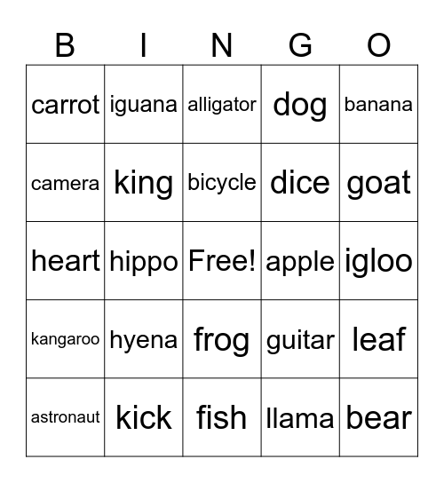 Letters A-L BINGO!! Bingo Card