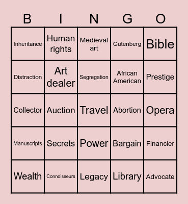 The Personal Librarian Bingo Card