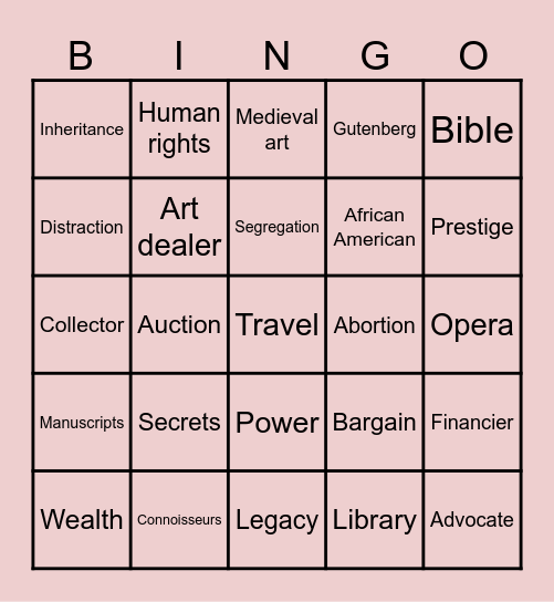 The Personal Librarian Bingo Card