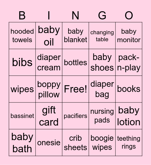 Baby Shower Bingo! Bingo Card