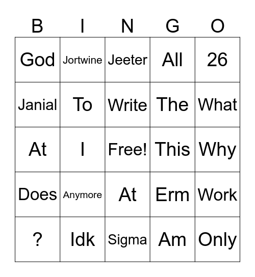 Untitled Bingo Card