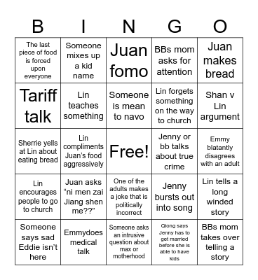 Family bingo round 2 Bingo Card