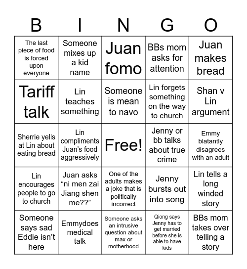 Family bingo round 2 Bingo Card
